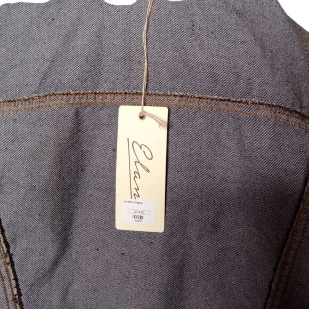 NWT Elan Distressed Denim w/ Pearl & Silver Beaded Black Jean Jacket M/L - Picture 8 of 9